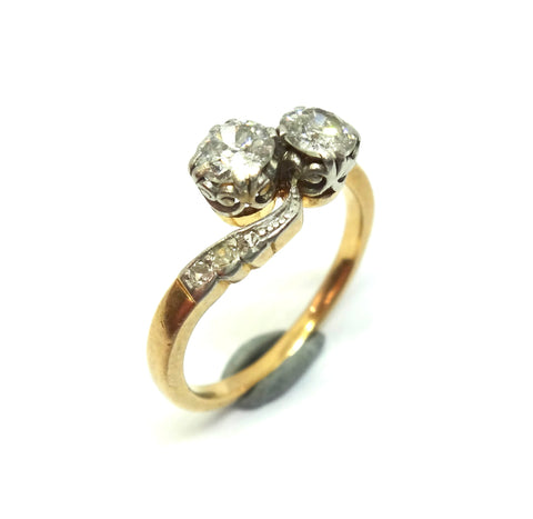 ANTIQUE 18ct Gold & Diamond Toi Et Moi Ring c.1915 - VAL $3,700