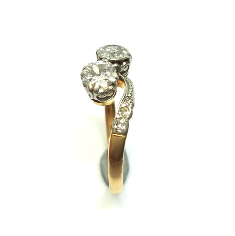 ANTIQUE 18ct Gold & Diamond Toi Et Moi Ring c.1915 - VAL $3,700