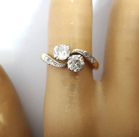 ANTIQUE 18ct Gold & Diamond Toi Et Moi Ring c.1915 - VAL $3,700