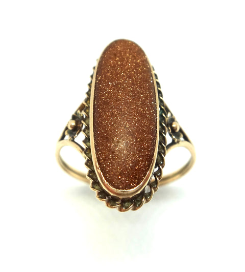 Australian made ANTIQUE 9ct Gold and Goldstone Ring c.1920