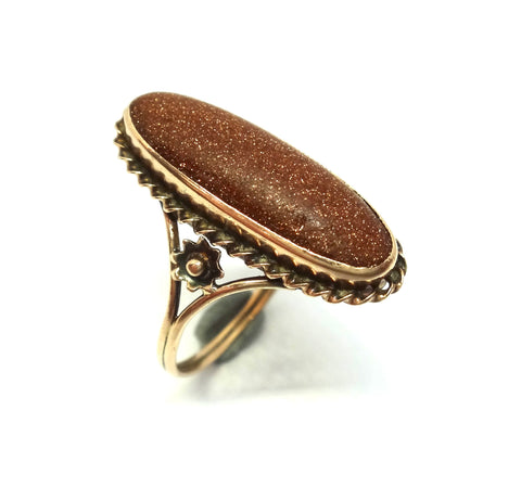 Australian made ANTIQUE 9ct Gold and Goldstone Ring c.1920