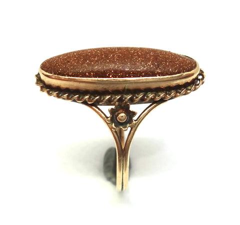 Australian made ANTIQUE 9ct Gold and Goldstone Ring c.1920