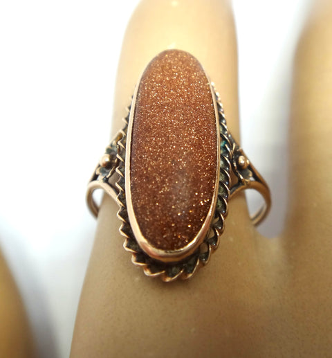 Australian made ANTIQUE 9ct Gold and Goldstone Ring c.1920