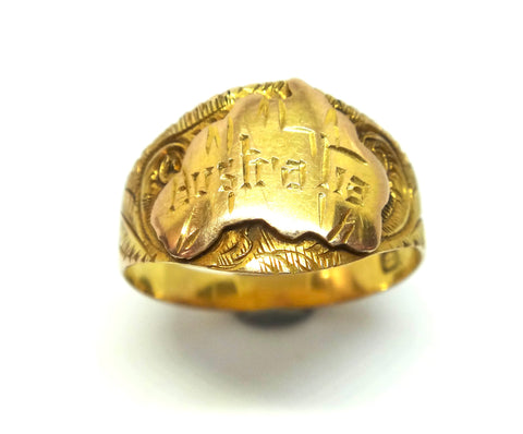 Australian Made ANTIQUE 9ct Gold Map Signet Ring c.1910