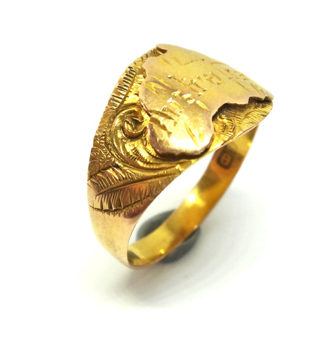 Australian Made ANTIQUE 9ct Gold Map Signet Ring c.1910