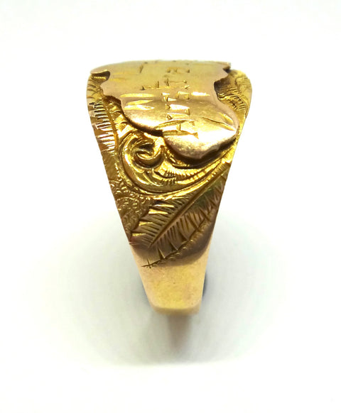 Australian Made ANTIQUE 9ct Gold Map Signet Ring c.1910