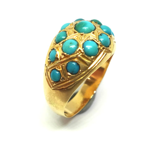 ANTIQUE 18ct Gold & Turquoise Bombe Ring