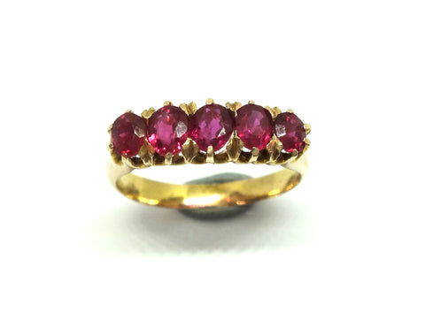 ANTIQUE 9ct Gold 5 Stone RUBY Ring c.1900 - VAL $3,300