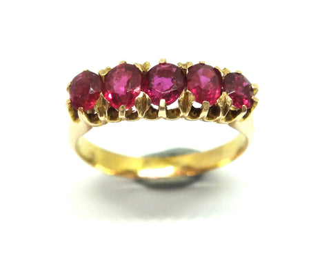 ANTIQUE 9ct Gold 5 Stone RUBY Ring c.1900 - VAL $3,300