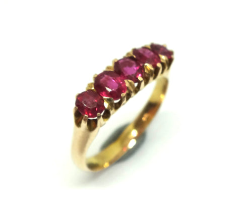 ANTIQUE 9ct Gold 5 Stone RUBY Ring c.1900 - VAL $3,300