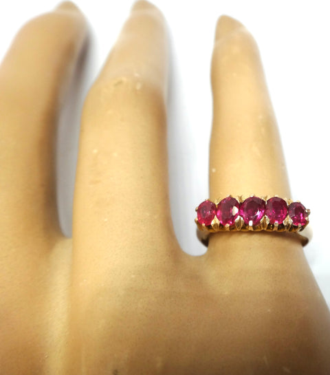 ANTIQUE 9ct Gold 5 Stone RUBY Ring c.1900 - VAL $3,300
