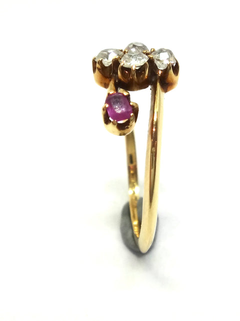 ANTIQUE 18ct Gold, Ruby, Sapphire & Diamond Crossover Ring c.1920 - VAL $2,700