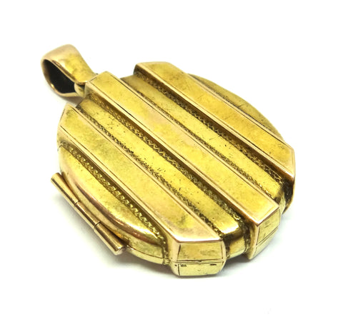 ANTIQUE 15ct Yellow Gold Striped Locket Pendant