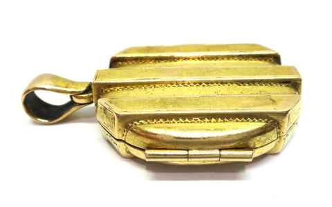 ANTIQUE 15ct Yellow Gold Striped Locket Pendant