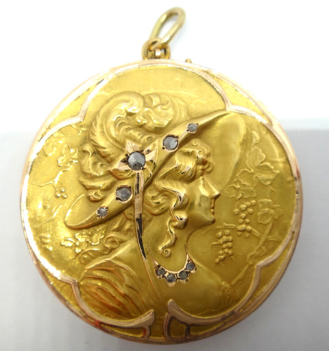 European Belle Epoque 18ct Gold & Diamond Locket Pendant c.1895-1905