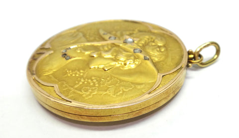 European Belle Epoque 18ct Gold & Diamond Locket Pendant c.1895-1905