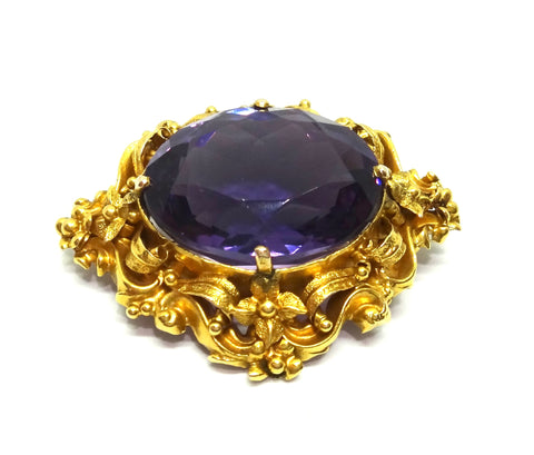 ANTIQUE 18ct Yellow GOLD & Amethyst Brooch c.1865