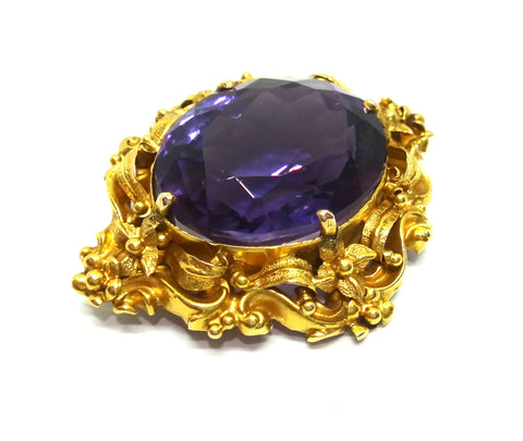 ANTIQUE 18ct Yellow GOLD & Amethyst Brooch c.1865