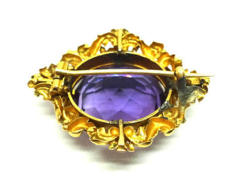 ANTIQUE 18ct Yellow GOLD & Amethyst Brooch c.1865