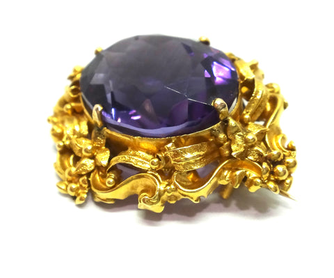 ANTIQUE 18ct Yellow GOLD & Amethyst Brooch c.1865