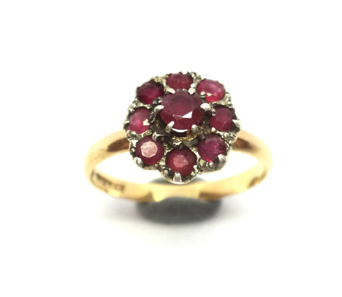 ANTIQUE 18ct Gold, Platinum & RUBY Daisy Ring - Willis of Melbourne c.1910