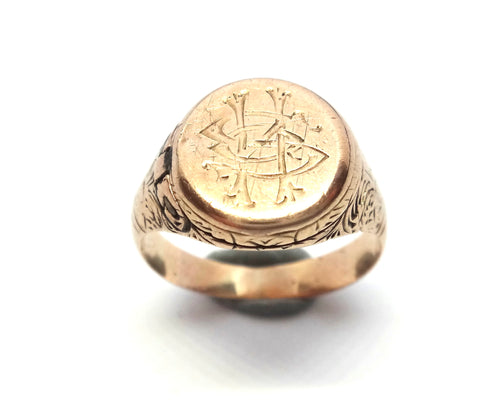 ANTIQUE 9ct Rose Gold Signet/Locket Ring c.1880