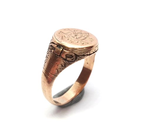 ANTIQUE 9ct Rose Gold Signet/Locket Ring c.1880