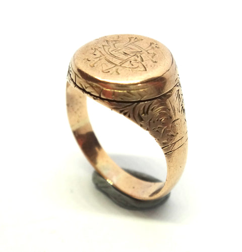 ANTIQUE 9ct Rose Gold Signet/Locket Ring c.1880