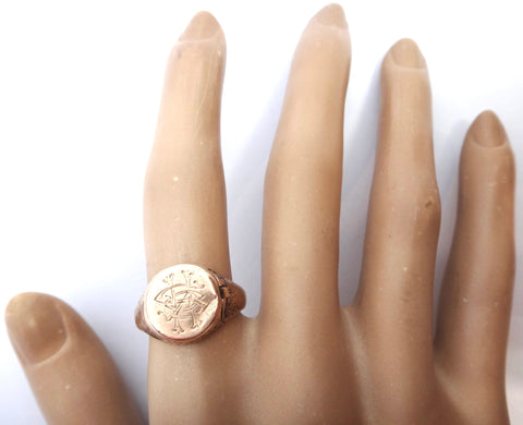ANTIQUE 9ct Rose Gold Signet/Locket Ring c.1880