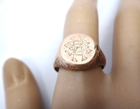 ANTIQUE 9ct Rose Gold Signet/Locket Ring c.1880