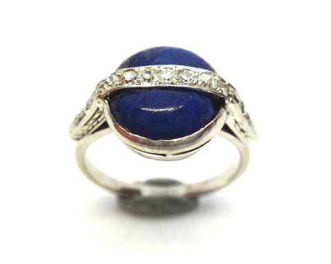 ART DECO 18ct White Gold, Lapis Lazuli & Diamond Ring c.1920