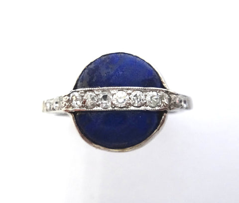 ART DECO 18ct White Gold, Lapis Lazuli & Diamond Ring c.1920