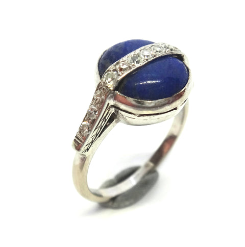 ART DECO 18ct White Gold, Lapis Lazuli & Diamond Ring c.1920