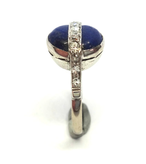 ART DECO 18ct White Gold, Lapis Lazuli & Diamond Ring c.1920