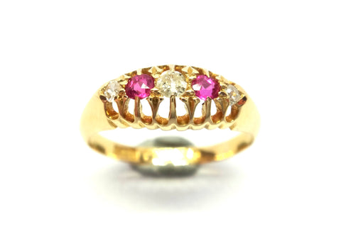 ANTIQUE 18ct Gold, Ruby & Diamond Ring - Birmingham 1912