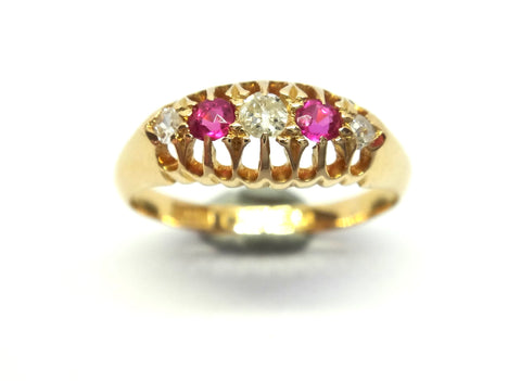 ANTIQUE 18ct Gold, Ruby & Diamond Ring - Birmingham 1912