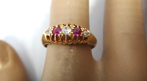 ANTIQUE 18ct Gold, Ruby & Diamond Ring - Birmingham 1912