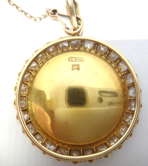 Rare ANTIQUE 18ct Gold, Diamond & Hand Painted Portrait Miniature Pendant - Larard Brothers/Ada Whiting
