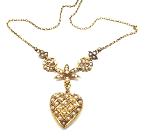 ANTIQUE 15ct Gold & Seed Pearl Decorative Necklace - Willis, Melbourne c.1900