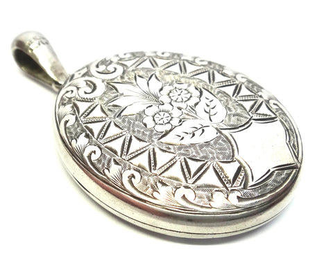 ANTIQUE Sterling Silver Engraved Locket Pendant  c.1880