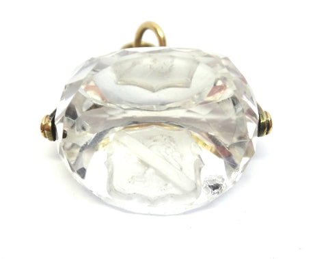 ANTIQUE 15ct Gold & Rock Crystal Intaglio Spinner Fob Pendant c.1870