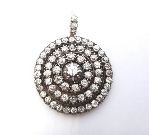 ANTIQUE 18ct Gold, Silver & Diamond Target Pendant/Brooch c.1880 - VAL $22,000