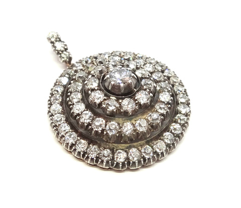 ANTIQUE 18ct Gold, Silver & Diamond Target Pendant/Brooch c.1880 - VAL $22,000