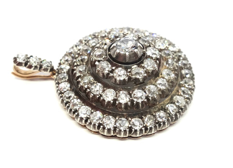 ANTIQUE 18ct Gold, Silver & Diamond Target Pendant/Brooch c.1880 - VAL $22,000