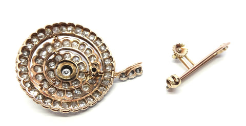ANTIQUE 18ct Gold, Silver & Diamond Target Pendant/Brooch c.1880 - VAL $22,000
