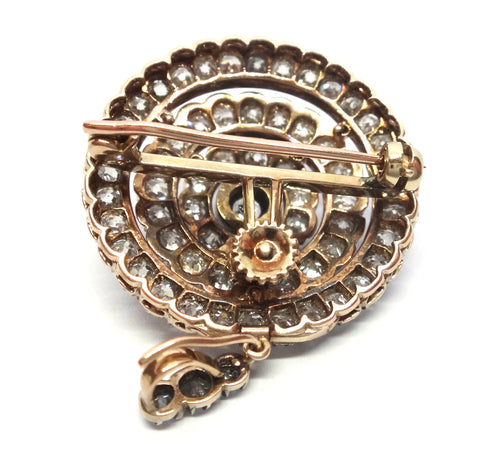 ANTIQUE 18ct Gold, Silver & Diamond Target Pendant/Brooch c.1880 - VAL $22,000
