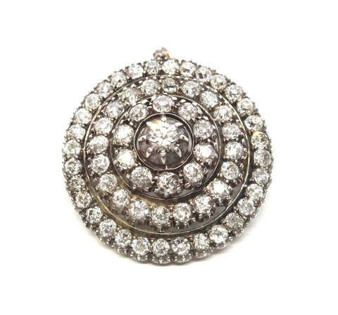 ANTIQUE 18ct Gold, Silver & Diamond Target Pendant/Brooch c.1880 - VAL $22,000