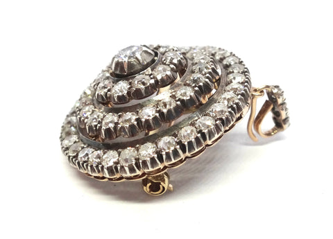 ANTIQUE 18ct Gold, Silver & Diamond Target Pendant/Brooch c.1880 - VAL $22,000
