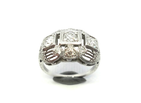 ART DECO Platinum & Diamond Domed Ring - VAL $6,200