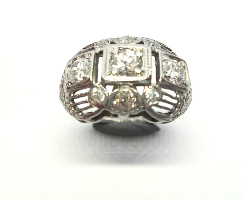 ART DECO Platinum & Diamond Domed Ring - VAL $6,200